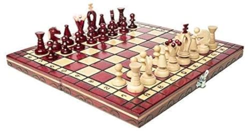 Juego de ajedrez artesanal en madera con tablero plegable y piezas artesanales — Chess and games shop Muba (12.5 pulgadas / 32 cm, rojo) miniatura 1