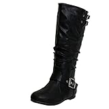 TOP Moda Night-76 Women's Slouched Under Knee High Flat Boots, Black, 7