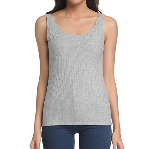 SLIMBELLE Camiseta de Acanalado con Sujetador Invisible Camisa sin Mangas Camisole Básica Tank Tops para Cup A-C