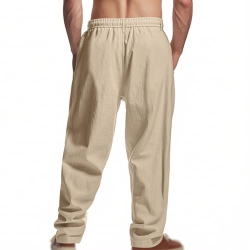 Mens Loose Fit Casual Linen Pants Elastic Drawstring Waist Straight Legged Lightweight for Yoga and Beach2