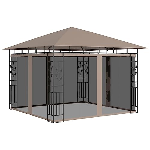 Carpa de jardín con paredes de red para patio y terraza gris 4