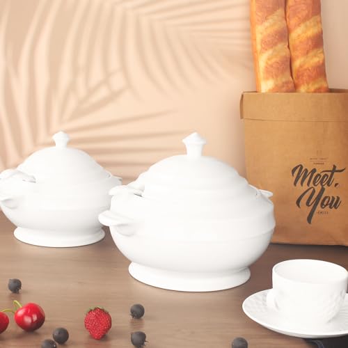 Jinsongdafa Casserole Dish With Serving Handle, Soup Pot 1.6-Quart, French White Ceramic Tureen With Lid And Ladle thumb #4