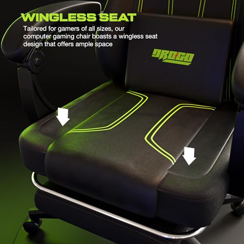 Image of DROGO Phantom Ergonomic Gaming Chair with Premium PU Leather Fabric, Linkage Armrest, Adjustable Neck & Lumbar Pillow | Computer Chair for Study | Home & Office Chair with Recline (Black /Green)