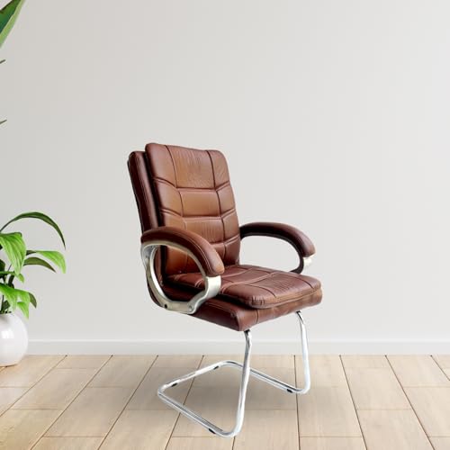 Image of activa Executive Office Visitor Chair | Ergonomic Relax Chair for Study, Home, Reception| Comfortable Cushioned Seat Back, Double Pipe Frame with Arm Rest Guest Seating (1, Brown, Star)