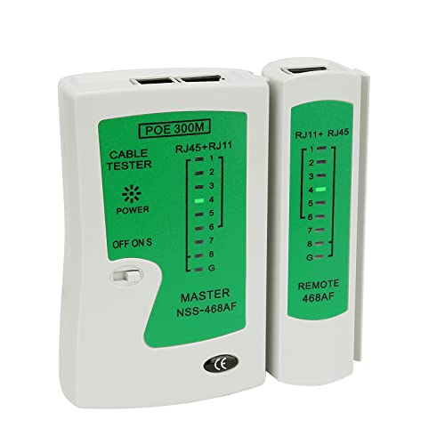 Image of Brileine RJ45 Network Cable Tester with Mini Wire Stripper, Ethernet Cable Tester Tool for RJ11 /RJ12 /RJ45, Cat5e /Cat6 /Cat7, POE Test, Continuity & Short Circuit Detector (Battery Not Included)