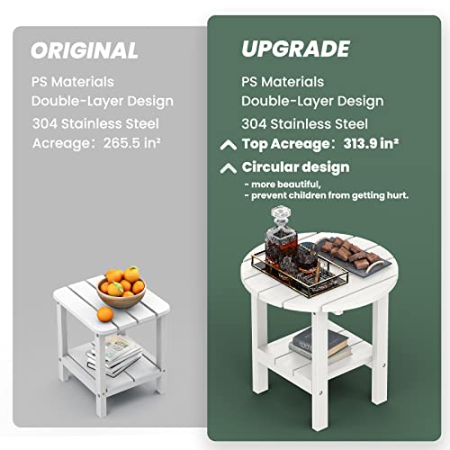 Serwall Round Adirondack Side Table Double End Table- White #TOP4