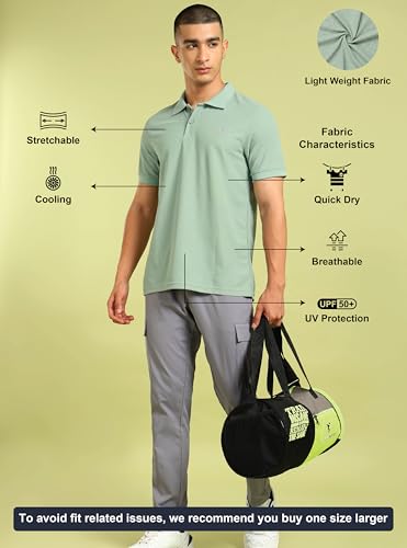 Image of TECHNOSPORT Men's Solid Slim Fit Polo Collar T-Shirt MATPIQ Half Sleeve Button Polyester for Gym Running Workout UPF50+ Anti Odour