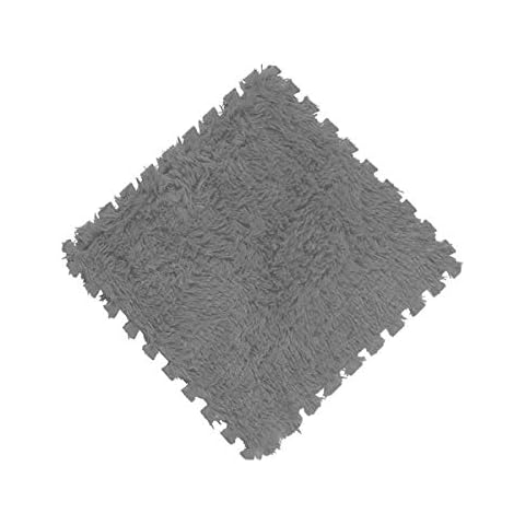 LKXHarleya 16pcs Interlocking Foam Mats, Fluffy Carpet Tiles Plush Area Rug Interlocking Floor Tiles Soft Baby Playmat Puzzle Floor Mat, Grey Cover