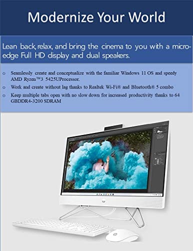 Hp 23.8” All-In-One Desktop Pc, Amd Ryzen 3 5425U Processor(Beats I5-1135G7), 64 Gb Ram, 2 Tb Ssd, Full Hd Micro-Edge Display, 720P Privacy Webcam, Wi-Fi And Bluetooth Combo, Windows 11 Home #TOP1
