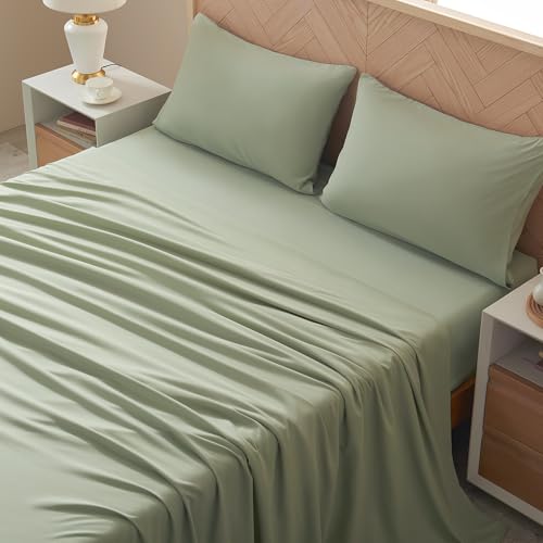 Image of Twin Size 4 Piece Sheet Set - Comfy Breathable & Cooling Bed Sheets Set, Soft and Wrinkle Free, Deep Pockets, Easy & Secure Fit, Hotel Luxury Bedding - Oeko-Tex - Sage Green
