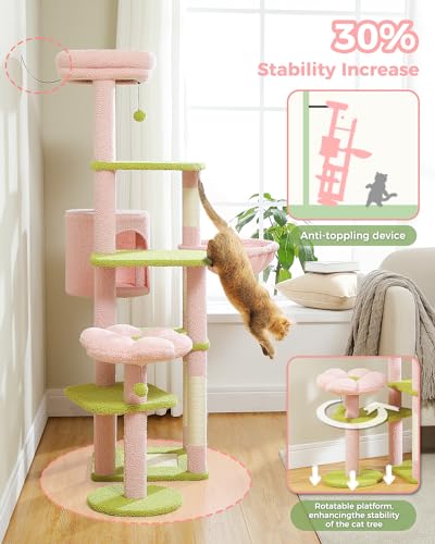 Torre para gato MUTTROS de 59 pulgadas, multi-niveles, rosa miniatura 3