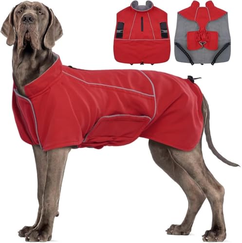 Katzinst Hundejacke Wasserdichter, Warmer Hundejacke für Große Hunde, Winddicht & Wasserdicht, Leichte Hundemantel mit Reflektierender Streifen, Dünnes Fleecefutter, Regentag, Cheng Rot 4XL