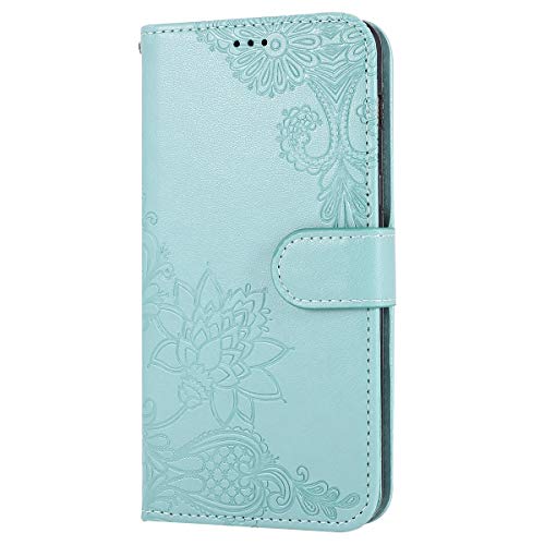 Uposao Compatible with Samsung Galaxy A8 2018 Leather Wallet Flip Phone Case Girl Women Floral Pattern Wallet Case Cover Protective Shockproof Case with Kickstand Card Holder,Green