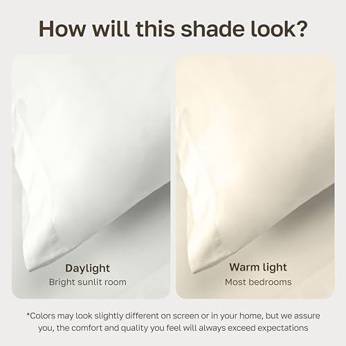 Image of California Design Den King Sheet Set - Natural 100% Cotton Sateen Sheets King Size Set with Deep Pockets, Soft Sateen Weave, Breathable and Durable Bedding Ivory (Eggshell)