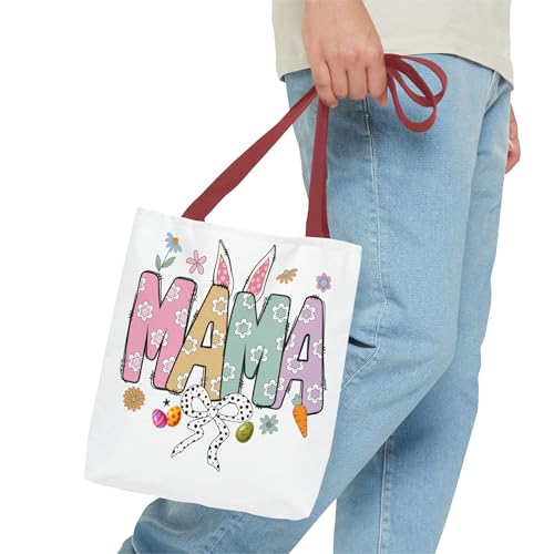 Christian Easter Day Mama Bunny Coquette Tote Bag for Women Casual Reusable Shoulder Shopping Grocery Bags for Mother's Day3