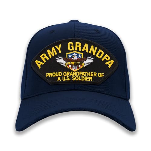 PATCHTOWN Army Grandpa - Proud Grandfather of a US Soldier Hat/Ballcap Adjustable One Size Fits Most (Navy Blue, Standard (No Flag))