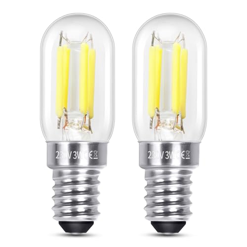 Bombilla Nevera LED E14 3W Luz Fría 6000K, 300LM, CA 230V, Equivalente E14 25W, No Regulable, Bombilla T22 E14 Filament LED Pequeña para Luz Nevera Campana, pack de 2
