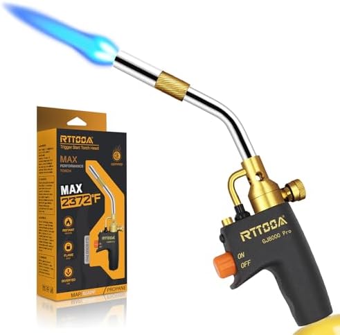 High Intensity Propane Torch Head, Trigger Start Mapp/Map Gas Torch with Self Ignition & Brass Knob, Pencil Flame Welding Torch Fuel by MAPP, MAP/PRO and Propane gas（CSA Certified)