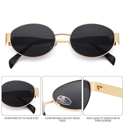 Retro Oval Sunglasses for Women Men - Trendy Gold Sun Glasses - Fashion Metal Frame Shades4