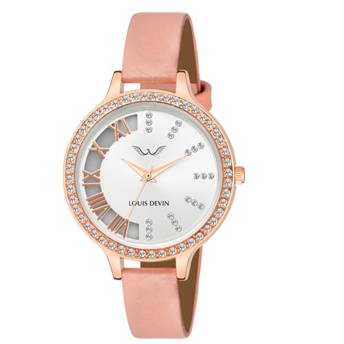 Image of LOUIS DEVIN Pink /Beige /Brown /Black Faux Leather Strap Analog Wrist Watch for Women (Silver /Rose Gold /Brown /Black Dial) | LD-CP501