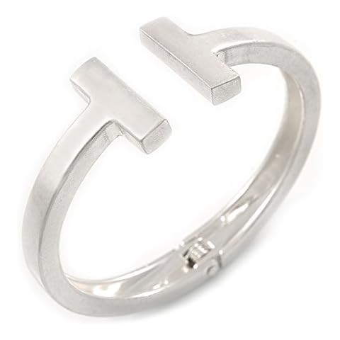 Avalaya Brushed Light Silver Tone Double Bar Hinged Bangle Bracelet - 18cm L Cover