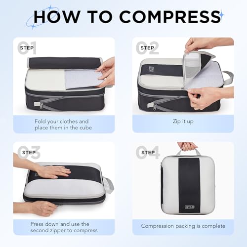 Image of OlarHike 6 Set Compression Packing Cubes for Travel Essentials,Compressible Expandable Space Saver Bags for Organizing Clothes,Luggage Suitcase Garment Bags with Over 1000 pcs Mesh Holes(Black)
