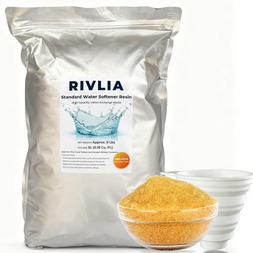 Rivlia Portable Water Softener Resin Refill (9 Lbs) - Standard Capacity Cation Exchange Media for RVs Campers & Mobile Wash - Universal Replacement Media (Sourced from NSF 44 Material)