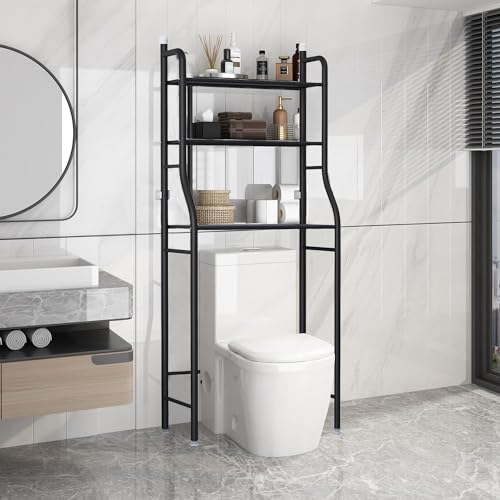 رف تخزين المرحاض من 0TO1، رف تخزين للحمام من 3 طبقات، رف منظم للحمام فوق المرحاض، سهل التجميع، منظم مرحاض بدون ثقب، رف موفر للمساحة للحمام، اسود