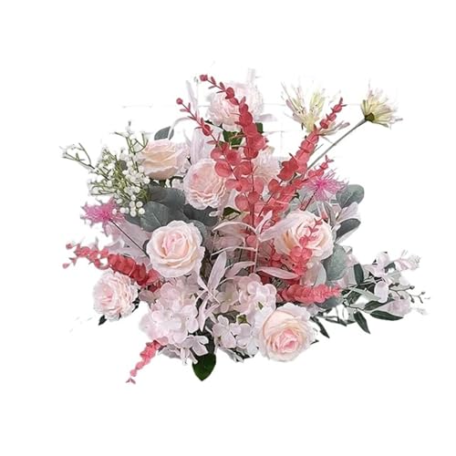 Wedding Flower Simulation Artificia Silk Flowers Round Pavilion Art Window Decoration Wedding Props T Stage Leaf Hanging(Pink S)