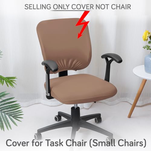 Image of HOKIPO 'SereneSolids' 140 GSM Office Chair Cover for Task Chair - Stretchable Fabric, Washable & Anti-Slip - Fits Small Office Chairs Without Headrest, Dark Camel (AR-5224-DCML)