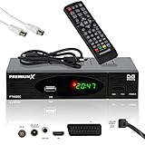 Lieferumfang > Kompakter Premium X Cablereceiver MPEG-2 H.264, Ausführliche Bedienungsanleitung auf Deutsch, Fernbedienung mit zwei Batterien, 1m HDMI-Kabel und IEC 1,5m Antennen-Anschlusskabel