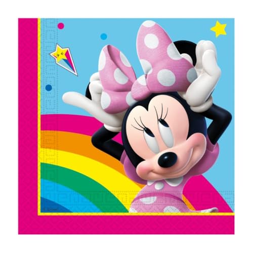 Procos Minnie Mouse Rainbow Serviettes en papier - 33 x 33 cm - 2 plis - Lot de 20 - FSC, anniversaire, fête à thème
