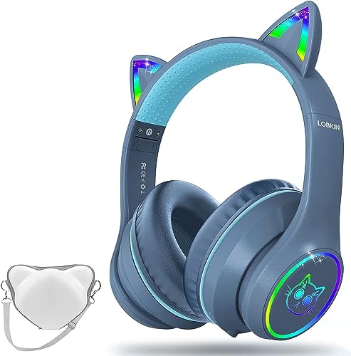 LOBKIN Auriculares Niños con Bolsa, Auriculares Bluetooth Niña, Inalámbricos y con Cable, Auriculares Niños...