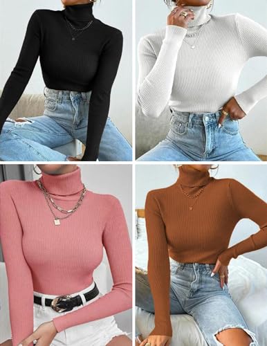Ekouaer Women's Turtleneck Tops Ribbed Pullover Sweater Long Sleeves Shirts Midweight Thermal Underwear Blouse4