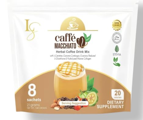 Luxe Slim Cafe Macchiato with Hydrolyzed Collagen & Glutathione, 21g x 8 sachets, Powder form New Improved Packaging