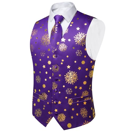 DiBanGu Christmas Men's Suit Vest and Tie Snowflake Waistcoat Necktie Pocket Square Cufflinks Set Festival Party Gifts4