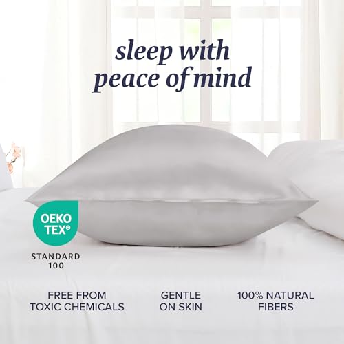 Image of Beckham Hotel Collection Silk Pillow Case with Zipper, 100% Mulberry Silk Pillowcase for Hair & Skin, 22 Momme 6A Grade, Oeko-TEX Certified, 1PC, King, Silver Cloud