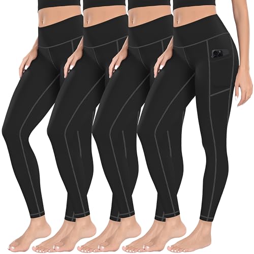 Image of MIRITY Yoga Leggings with Pockets for Women - High Waist Tummy Control Pants for Workout Pack of 4