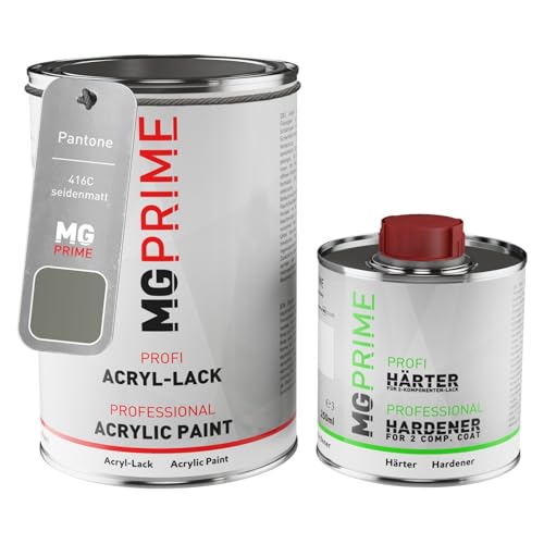 MG PRIME Pantone 416C Grey satinado Pintura acrílica, bote de 1,5 litros/1500 ml incluido endurecedor