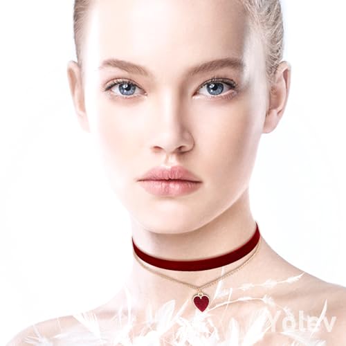 Yolev Rot Choker Halskette Samt Choker Dirndl Kette Klassische Geschichtete Rot Choker Necklace Halsketten für Teenager Mädchen Trachtenschmuck Damen