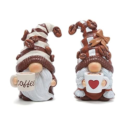 Hodao 2PCS Coffee Gnomes Figurines - Swedish Tomte Elf Dwarf Decor for Bar, Home, Gifts Cover
