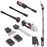 Trimmer della siepe a palo estensibile, mini taglio a siepi senza fili, con testa di taglio regolabile a 5 angoli, doppia 21 v1500 mAh Batterie, per potatura del giardino e riduzione del giardino