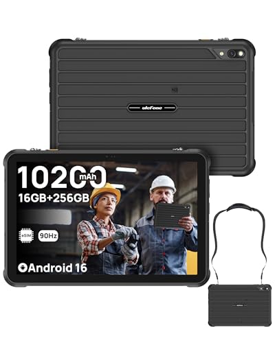 Ulefone RugKing Pad 2 Pro Rugged Tablet, 256GB+2TB TF, 10.1" Corning Gorilla Glass, 10200mAh Dock Charging, Built-in eSIM, Android 16, Dual Stereo Speaker, 48MP 4G 3-Card Slot 5G WiFi Gaming, Black