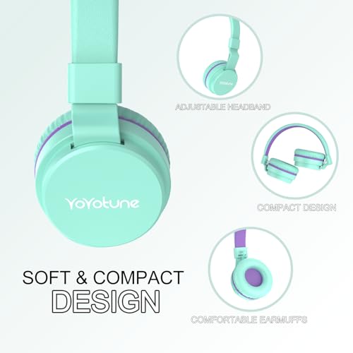 Image of Kids Bluetooth Headphones,Lightweight Kids Headphones Wireless,85 /94dB Safe Volume,40H Playtime,Fast Charging,Bluetooth 5.3,Over Ear,Toddler Headphone Built-in Mic for School /Tablet /Travel (Green)