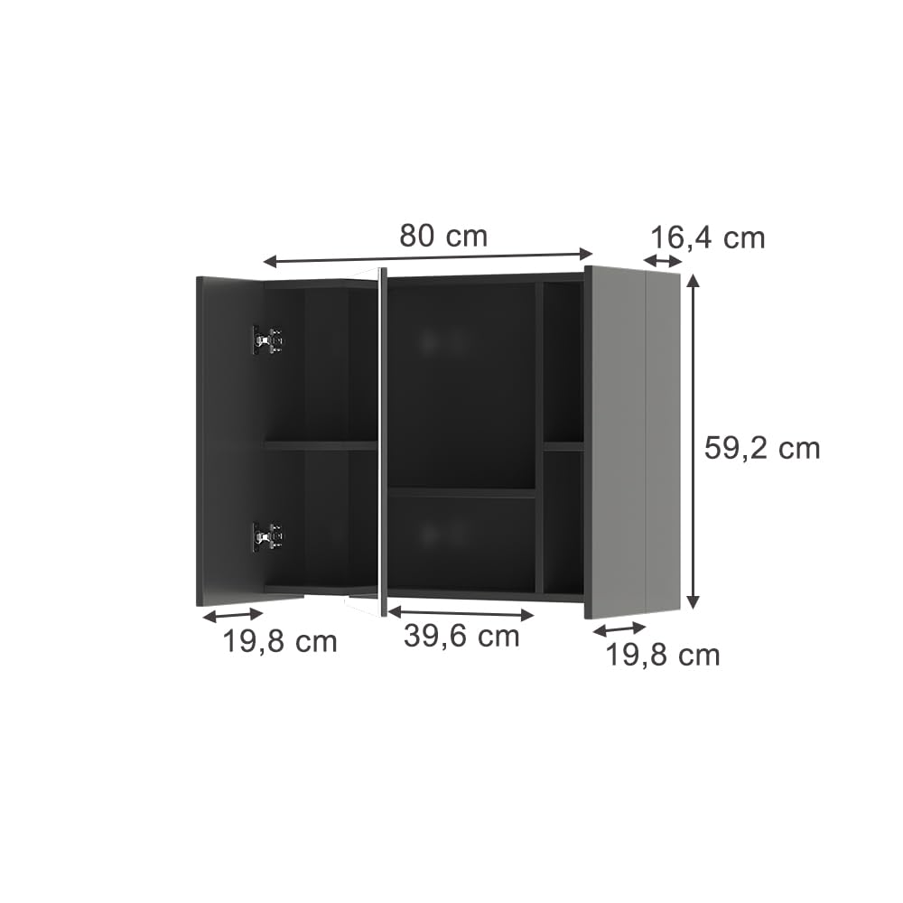 Vicco Armoire de Toilette Leopold, Anthracite, 80x59.2cm avec des étagères, Qui Trouve sa Place dans Toute Salle de Bain