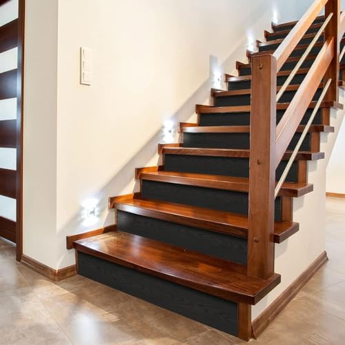funlife Long Strip Faux Black Wood Stair Riser Decals Peel and Stick, Black Stair Riser Stickers Self Adhesive Vinyl Stairway Stickers for Entryway, Staircase Step Decals for Home Decor, 7.87'X590.55'