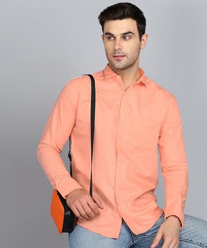 Image of MILDIN Men's Pure Cotton Striped Printed Shirt with Spread Collared Neck Full Sleeve Curved Hemline Button Closure and Regular Fit | Shirt for Man