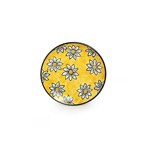 Image of ExclusiveLane 'Californian Sunflowers' Handpainted Small Ceramic Plates Set Ceramic Quarter Plates Side Plates for Snacks Plates (Set of 4, 7 Inches, Dishwasher & Microwave Safe)