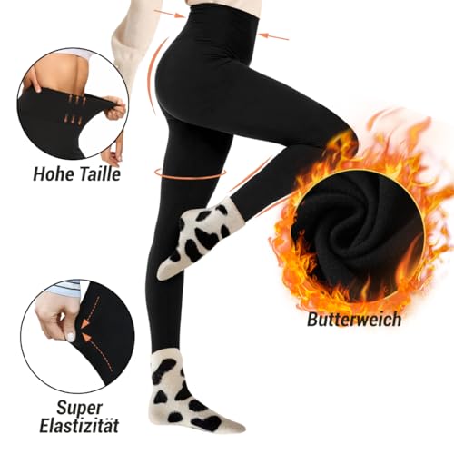 CAMPSNAIL 2er Pack Thermo Leggings Damen Im Winter, Gefüttert High Waist Thermohose Dicke Warm Fleece Leggins Blickdicht Für Sport (Schwarz/Schwarz,S-M)