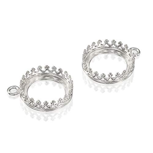 925 Sterling Silver 12mm Bezel Round Crown Setting with Loop Findings for Pendants Charms or Earrings, 2 Pcs